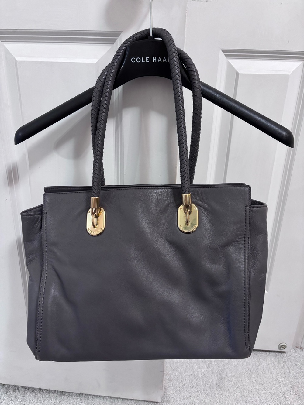 Cole Haan Charcoal Gray Leather Tote with Braided Straps